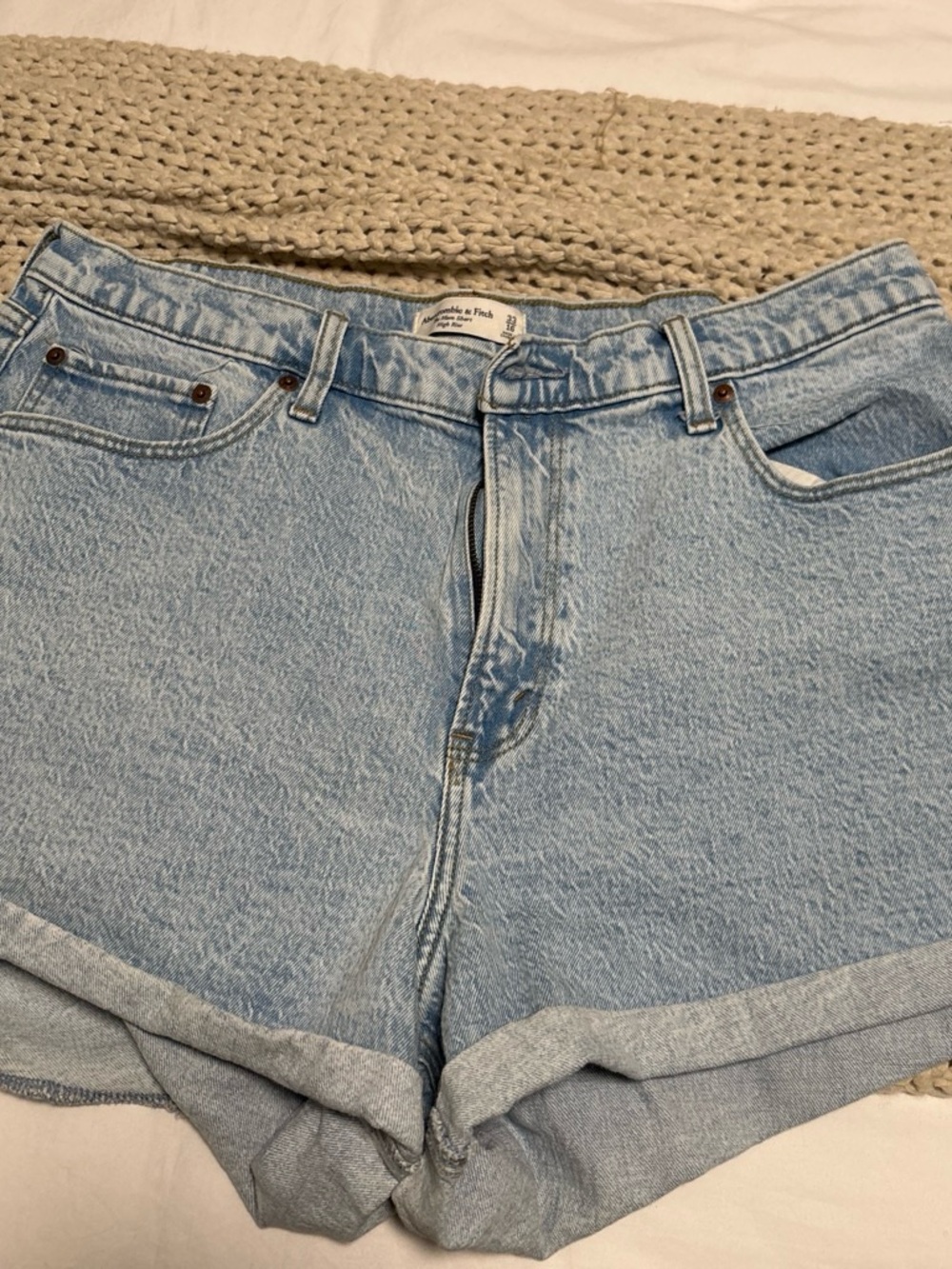 Abercrombie & Fitch Light Wash Denim Roll-Hem Shorts